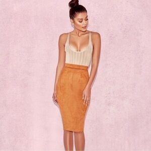 House of CB Tan Midi Skirt